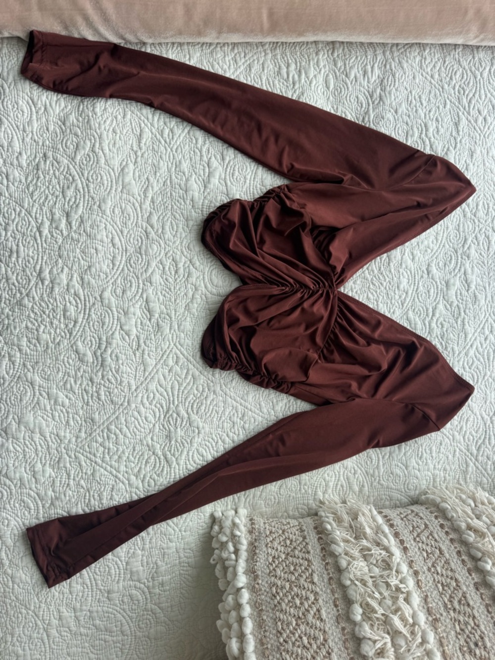 Rust Brown Long Sleeve Twist Front Crop Top